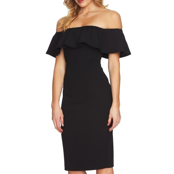 1. State Dresses & Skirts - 1 State Dress Black Ruffled Of Shoulders Sz 8 NEW